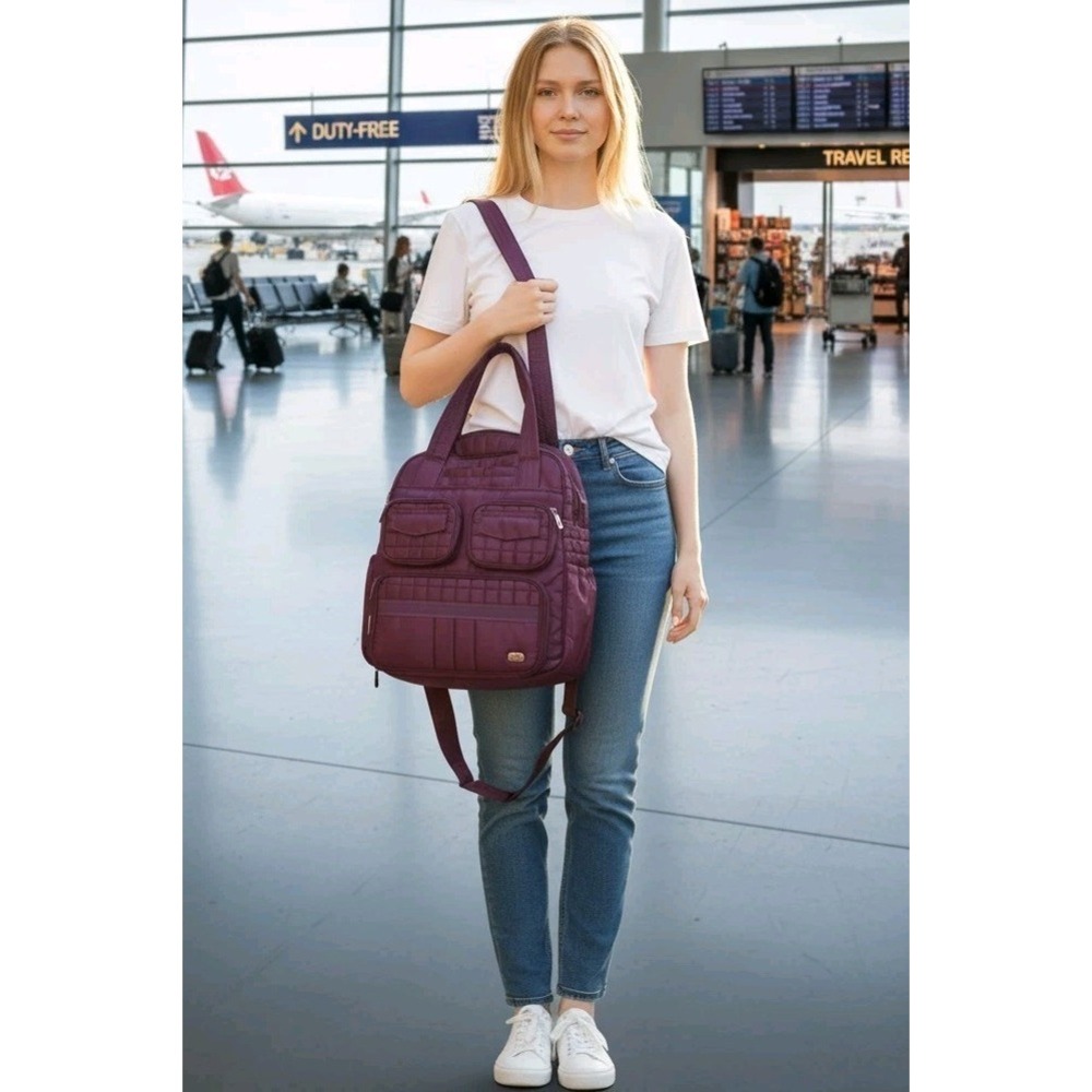 Lug Mini Puddle Jumper Quilted Convertible Backpack Crossbody Bag Purple